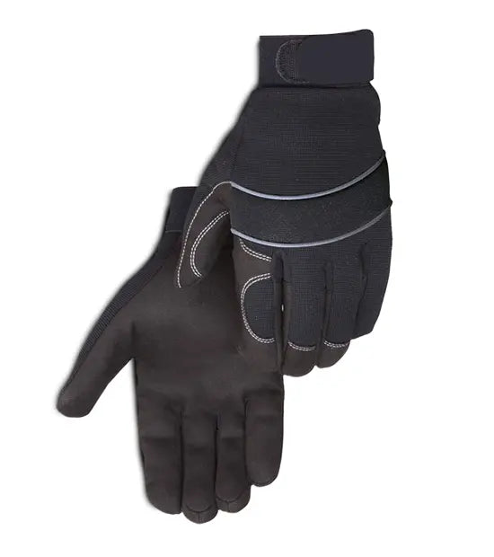 Black Spandex Synthetic Leather Mechanic Gloves